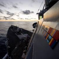 2019: The guided-missile destroyer USS Halsey (DDG 97) transits the Pacific Ocean. (U.S. Navy photo by Mass Communication Specialist 1st Class Devin M. Langer) (Source: US Navy)