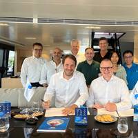 Pictured at the MOU signing (front, left to right) Cyril Ducau, Chief Executive Officer, EPS and Bjarne Foldager, Country Manager, Denmark, MAN Energy Solutions (Photo: MAN)